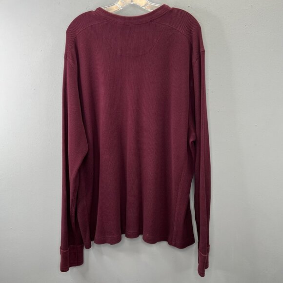 Thermal Henley Shirt XL Men Burgundy Wine Waffle Weave Long Sleeve Pullover Y2K - Picture 3 of 5